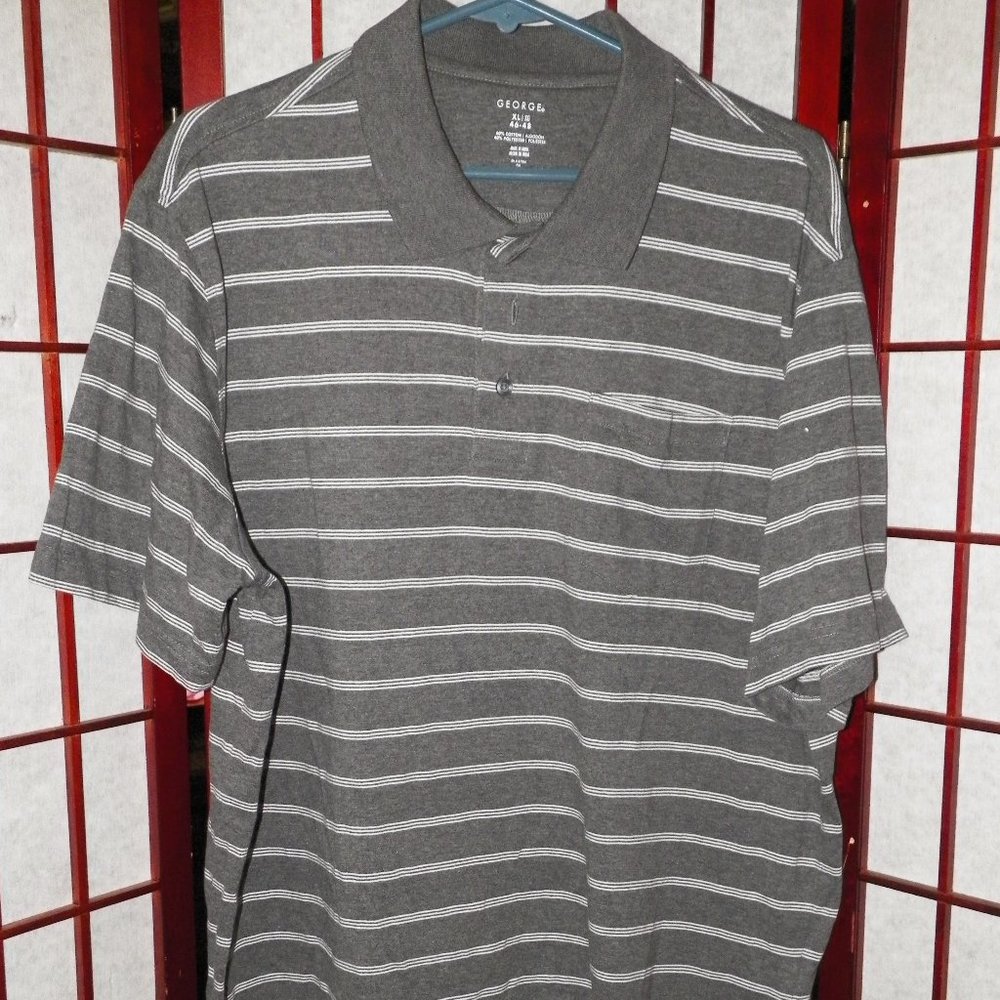 George Striped Polo Shirt Gray White